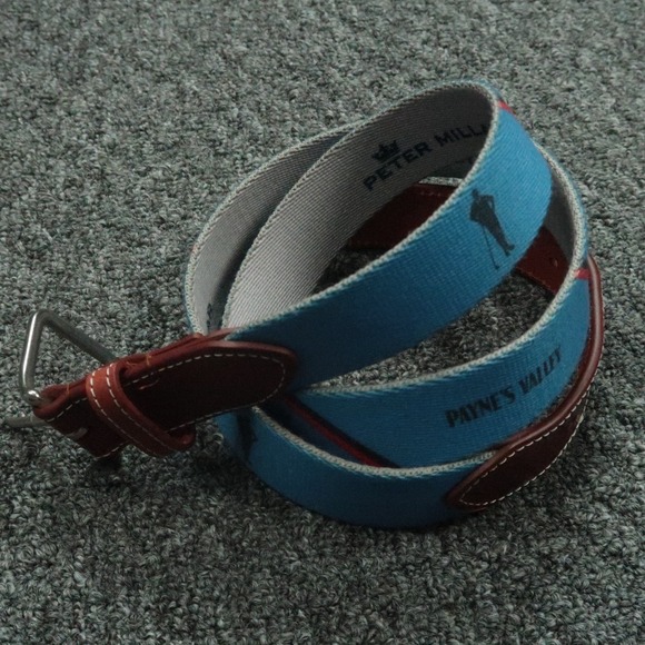Peter Millar Other - Peter Millar Belt Mens 38 Blue Brown Leather Needlepoint Paynes Valley